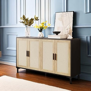 48" Rattan Buffet Cabinet with Adjustable Shelves
