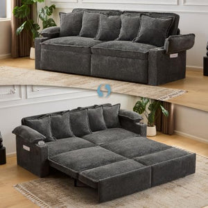 King Size Pull Out Sofa Bed – 3-in-1 Convertible Sleeper with USB & Storage