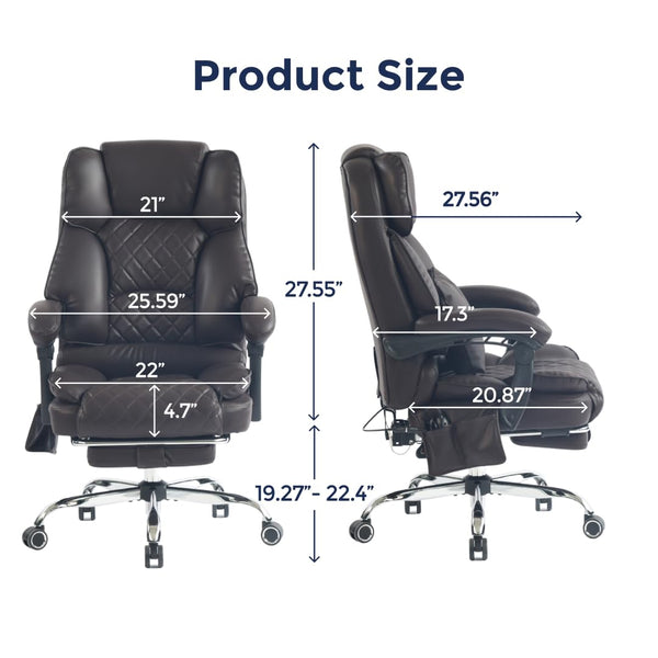 Ergonomic Massage Office Chair with Heat & Kneading | Reclining Executive Desk Chair with Footrest