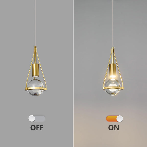 Gold Crystal Globe Pendant Light – 1-Light Dimmable LED Ceiling Fixture