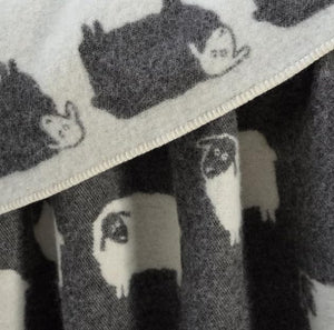 Wool Cotton Throw Blanket Reversible Sheep Print Farmhouse