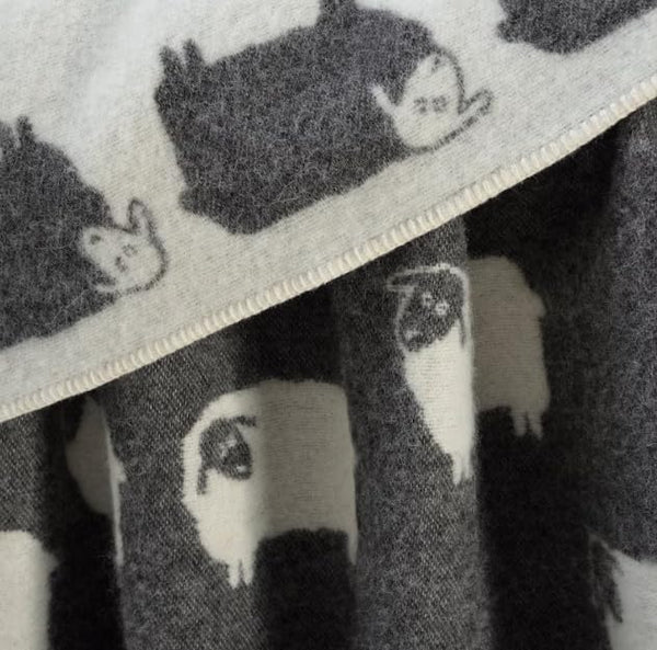 Wool Cotton Throw Blanket Reversible Sheep Print Farmhouse