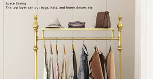 Gold Clothing Rack with Double Shelves, 39.4-Inch