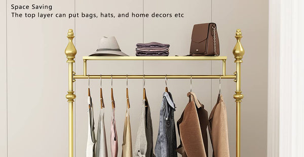 Gold Clothing Rack with Double Shelves, 39.4-Inch