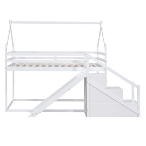Twin Over Twin Bunk Bed with Storage Stairs & Guardrails