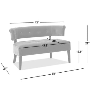 Mid-Century Modern Tufted Bench Settee with Split Back & Recessed Arms