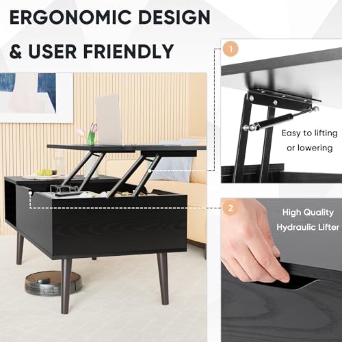 Lift Top Coffee Table with Hidden Storage & Shelves