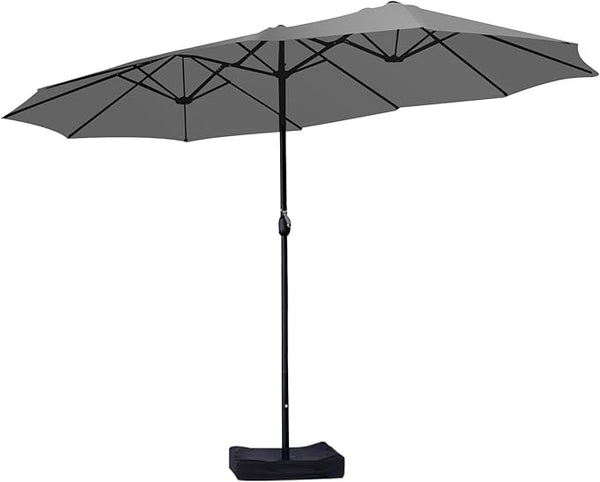 15ft Double-Sided Rectangular Patio Umbrella with Base & Stand