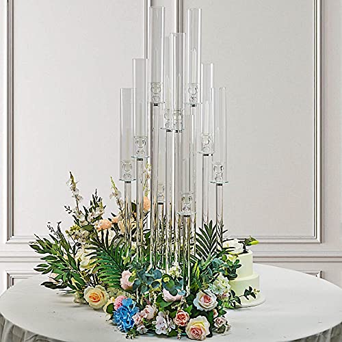 33-Inch Clear 7-Arm Glass Candelabra Candle Holder