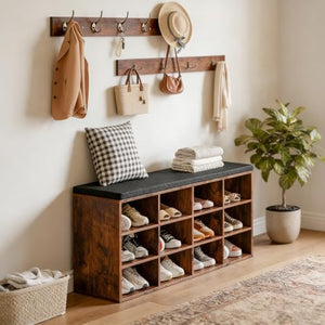 Shoe Storage Bench with Cushion & Coat Rack