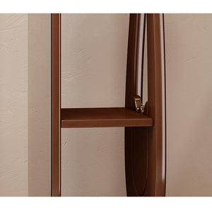 Rotating Floor Coat Rack with Dressing Mirror & Solid Wood Storage
