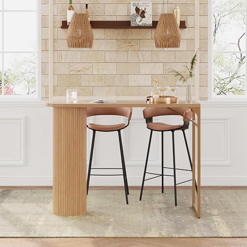 55" Fluted Wood Bar Table with Metal Frame