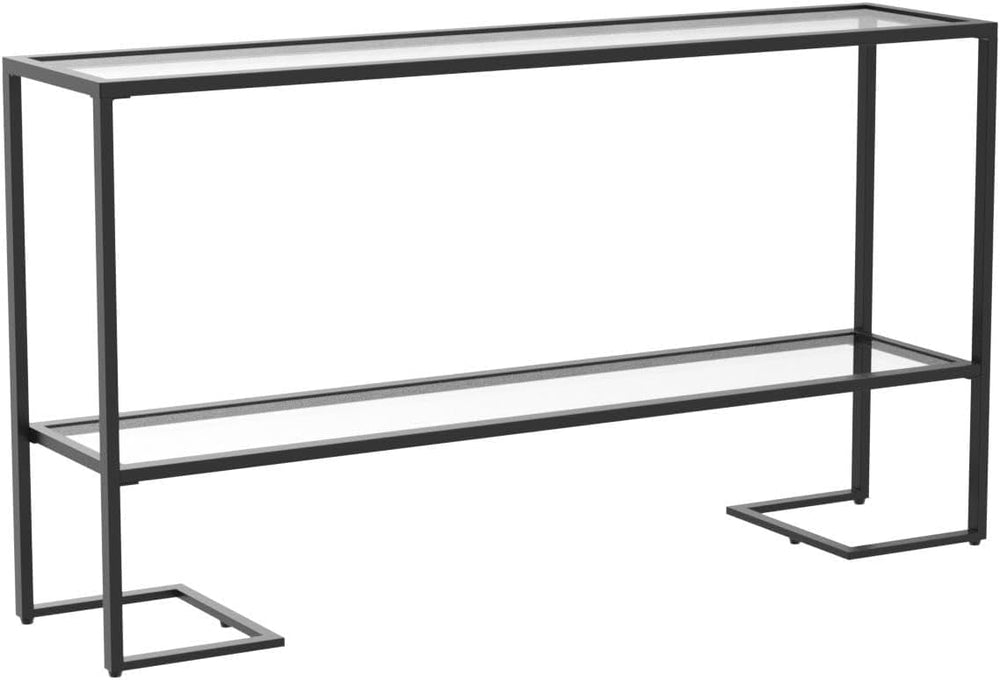 52" 2-Tier Console Table with Tempered Glass Shelves & Metal Frame