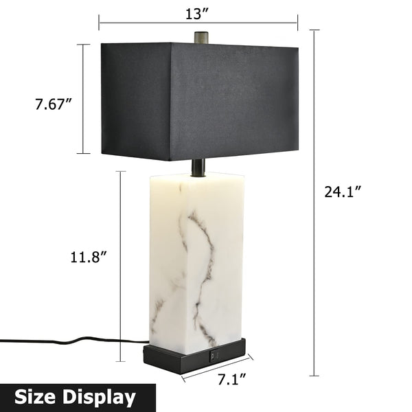 24" Black Touch Table Lamp Set of 2 with USB Ports & 3-Way Dimmable
