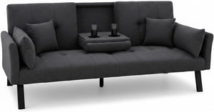 Convertible Velvet Futon Sofa Bed with Cup Holder