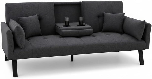 Convertible Velvet Futon Sofa Bed with Cup Holder
