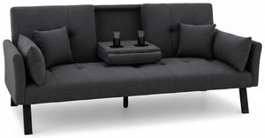 Convertible Velvet Futon Sofa Bed with Cup Holder