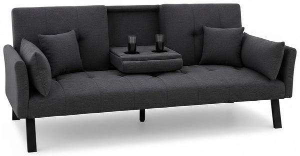 Convertible Velvet Futon Sofa Bed with Cup Holder