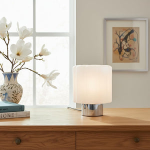 Frosted Glass Mushroom Table Lamp – Chrome