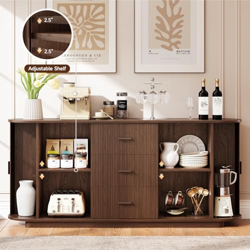 63" Fluted Sideboard Buffet Cabinet with 3 Drawers & 2 Doors