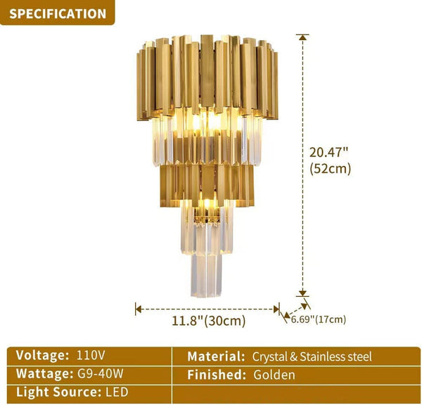 Modern Crystal Gold Wall Sconce 3-Light