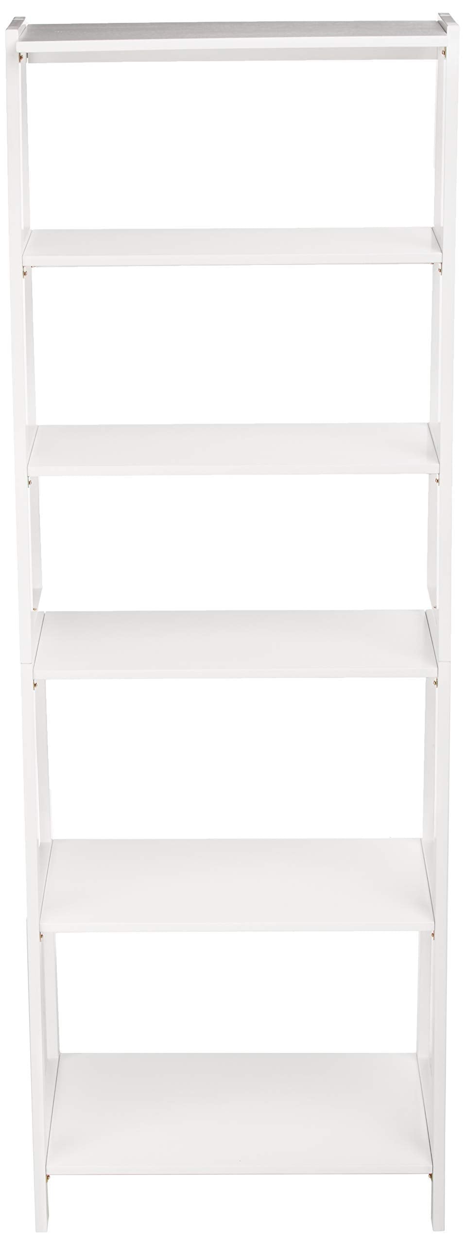 5-Tier Rubberwood Ladder Bookshelf, Freestanding Storage Organizer