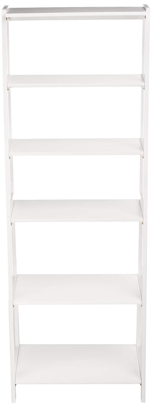 5-Tier Rubberwood Ladder Bookshelf, Freestanding Storage Organizer