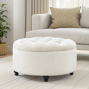 Round Storage Ottoman with Removable Tufted Top