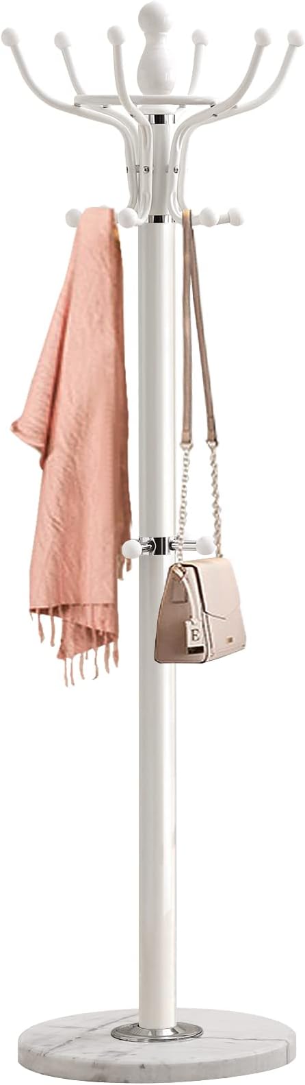 Freestanding Coat Rack with Marble Base & Multi-Hook Hall Tree