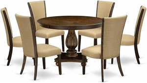 7-Piece Round Dining Table Set with 6 Upholstered Chairs
