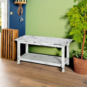 36-Inch Farmhouse Entryway Bench with Storage Shelf