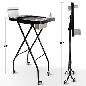 Folding Salon Rolling Tray with Wheels