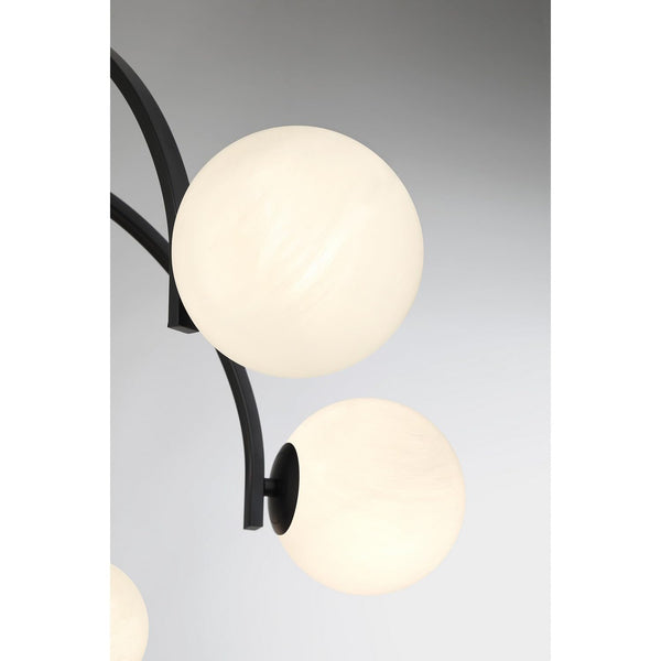 7-Light Art Deco Chandelier with Strie Glass Orbs – Adjustable Height