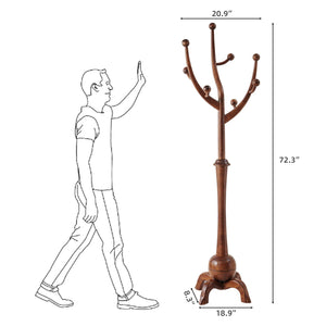 Freestanding Wood Coat Rack with 8 Hooks