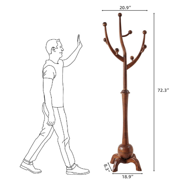 Freestanding Wood Coat Rack with 8 Hooks
