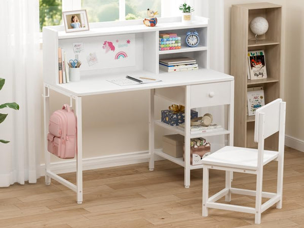 Kids Study Desk with Chair Set, Hutch & Storage