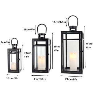 Metal Lantern Set of 3 – Assorted Sizes with Glass Panels