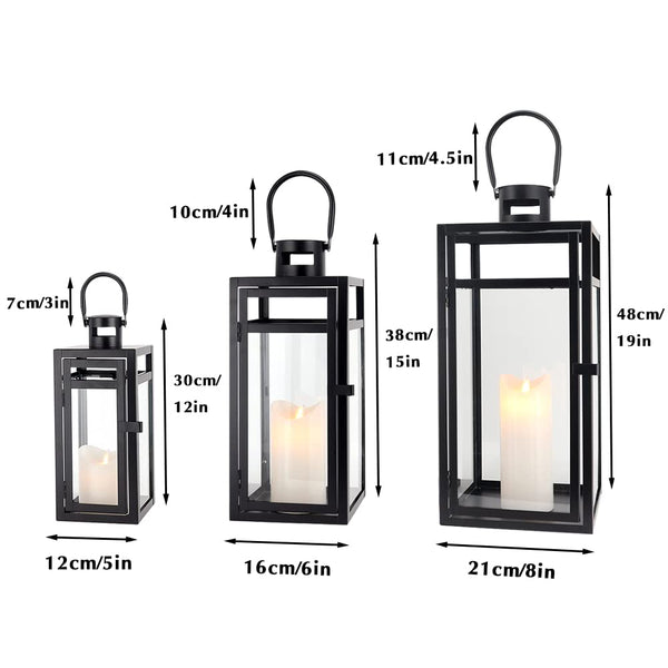 Metal Lantern Set of 3 – Assorted Sizes with Glass Panels