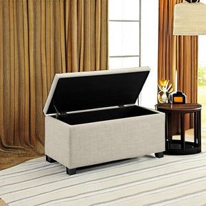 Beige Upholstered Storage Ottoman Bench