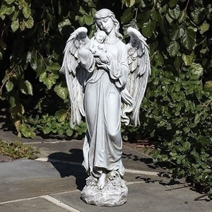 Angel Holding Baby Garden Statue – 25.5" Resin Outdoor Religious Sculpture