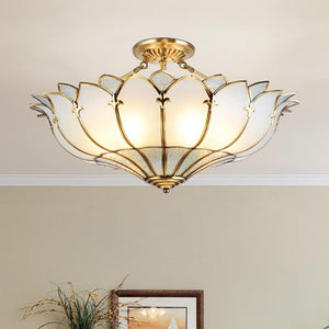 Brass Stained Glass Semi-Flush Mount Ceiling Light