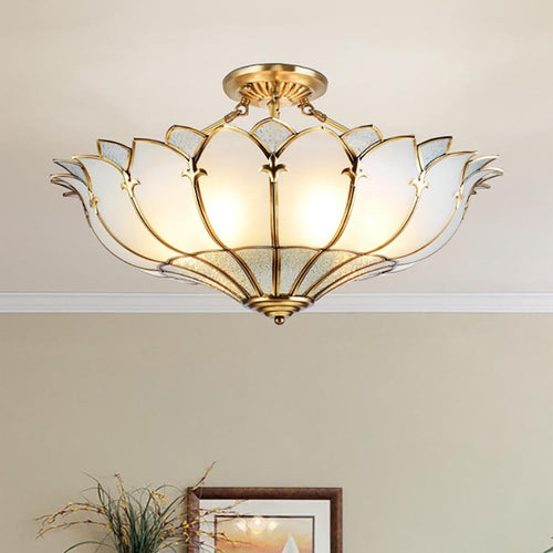 Brass Stained Glass Semi-Flush Mount Ceiling Light