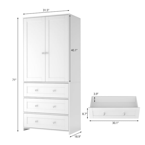 Armoire Wardrobe Closet with Mirror & Drawers