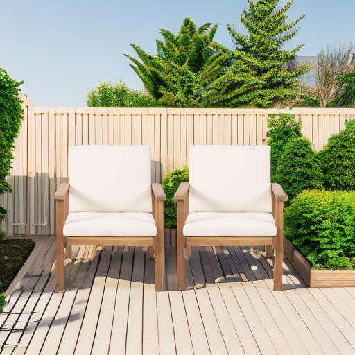 Outdoor Acacia Wood Club Chairs with Cushions (Set of 2)
