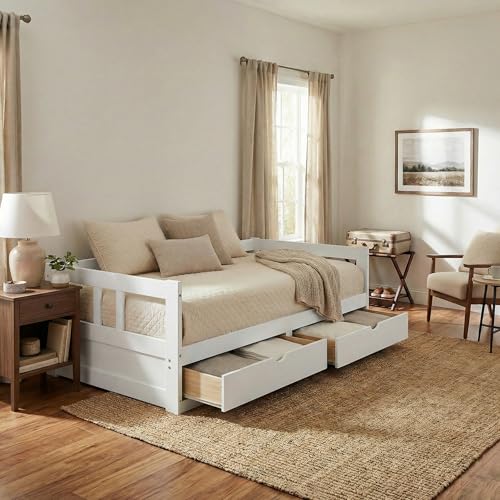 Twin to King Convertible Daybed with Trundle & Storage Drawers – Solid Pine Wood