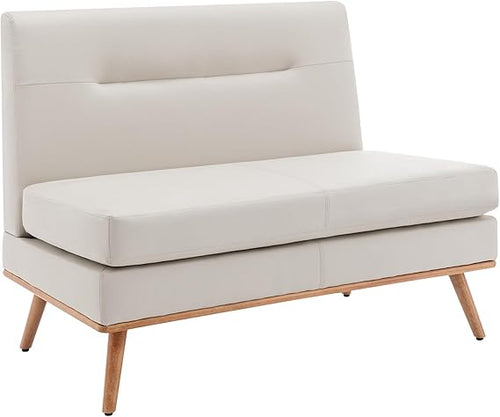 Small Faux Leather Loveseat Sofa – Tufted Armless Mini Couch