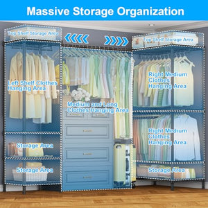 L-Shaped Corner Clothes Rack with Expandable Hanger Rod
