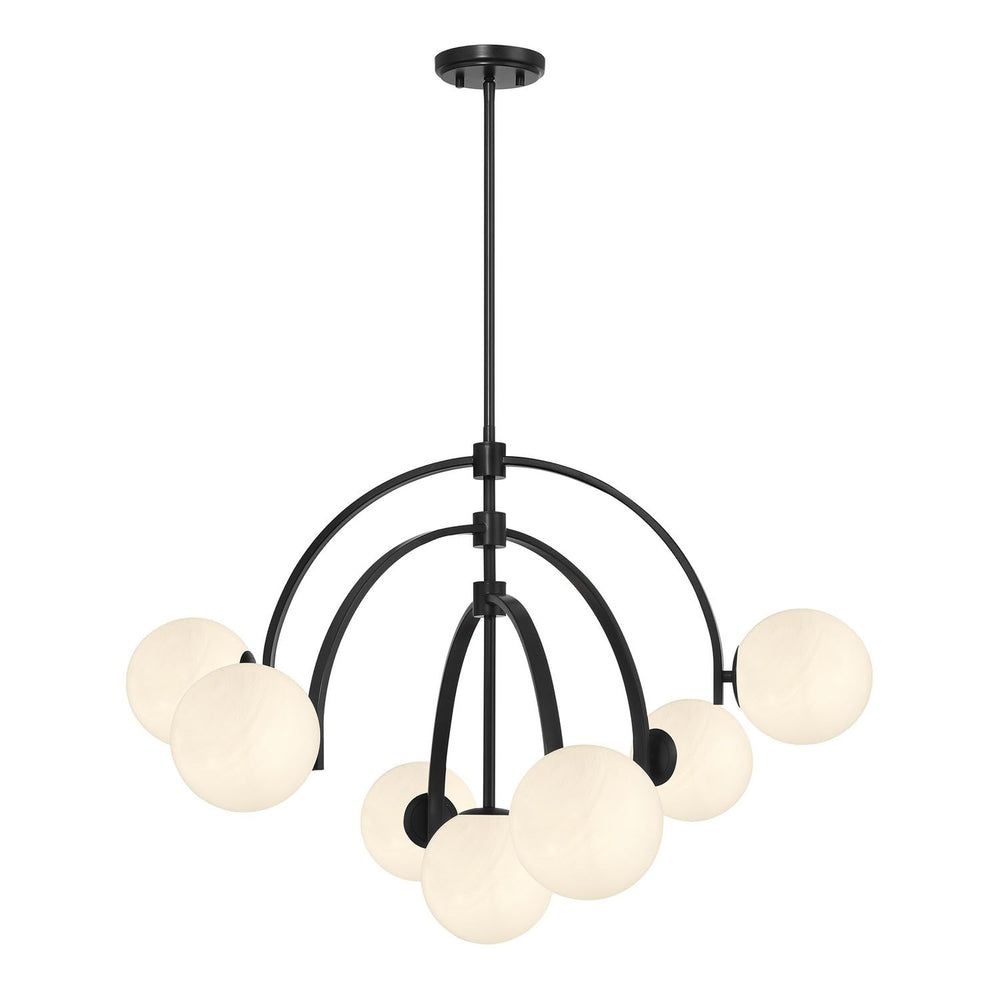 7-Light Art Deco Chandelier with Strie Glass Orbs – Adjustable Height