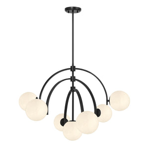 7-Light Art Deco Chandelier with Strie Glass Orbs – Adjustable Height