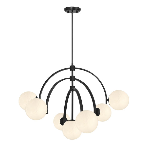 7-Light Art Deco Chandelier with Strie Glass Orbs – Adjustable Height